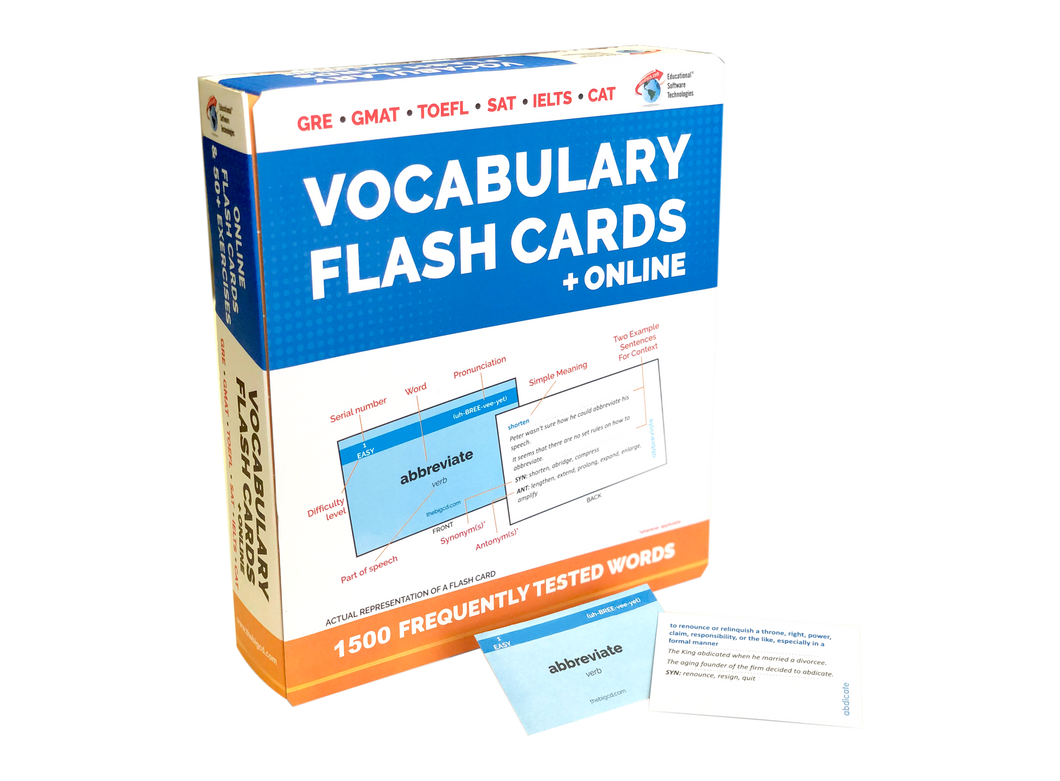 1500 VOCABULARY FLASH CARDS + ONLINE for GRE GMAT SAT CAT – HIGH QUALITY Vocabulary FLASH CARDS + 50 Online Exercises